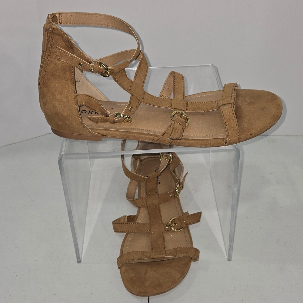 Torrid Womens 11.5WW Brown Faux Suede Strappy Gladiator Flat Sandals AC588